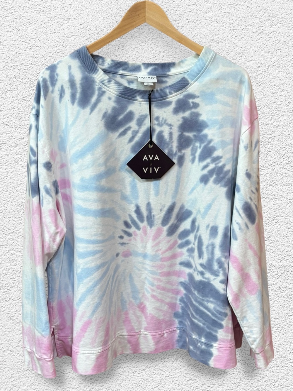 Ava & Viv Pastel Tie-Dye Crewneck Sweatshirt in Blue, Pink, Gray